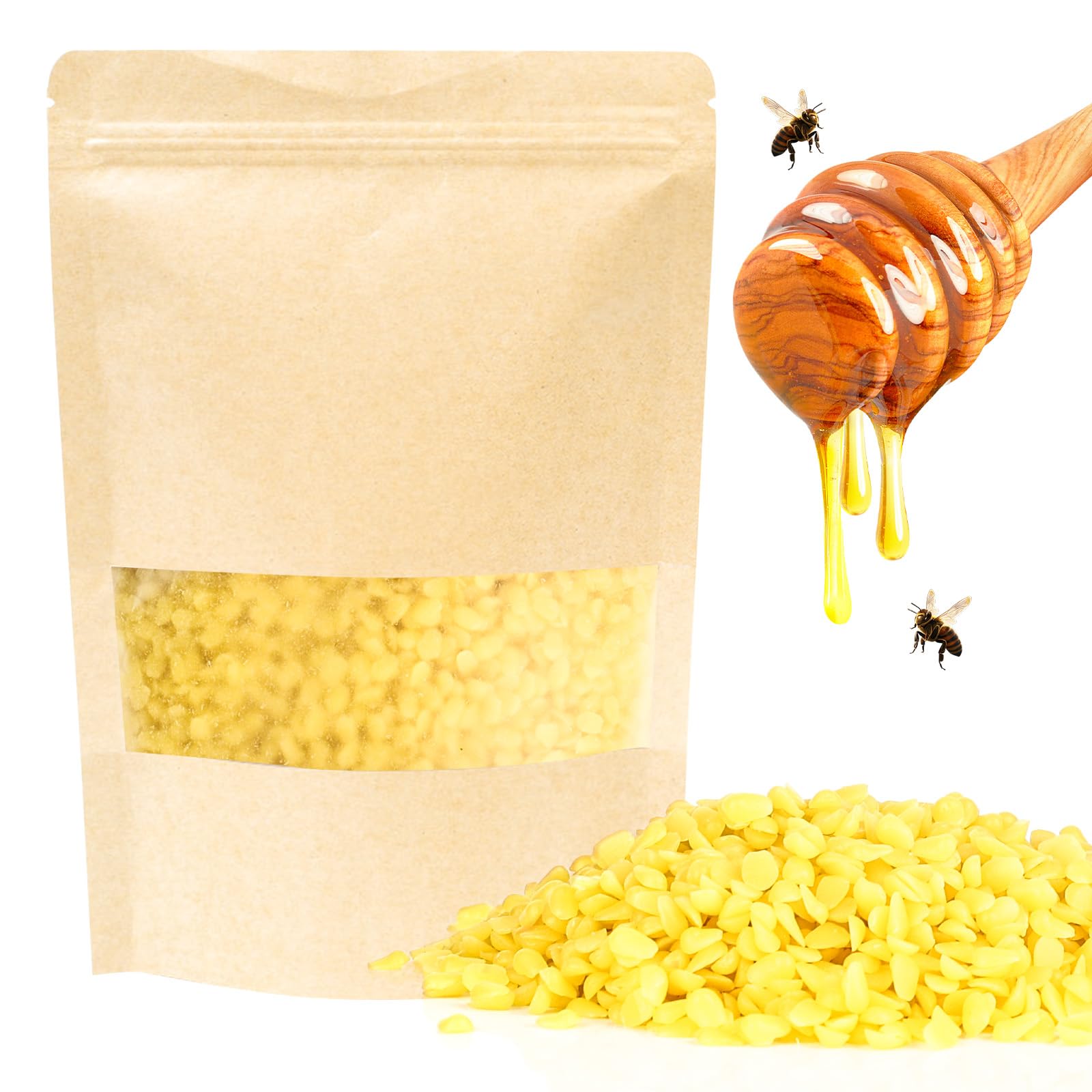 RUCUDIM Beeswax pastilles, 100% pure beeswax granules 500g, perfectly suited for cosmetic products, creams, beeswax wraps, soap, wood polish and candle making