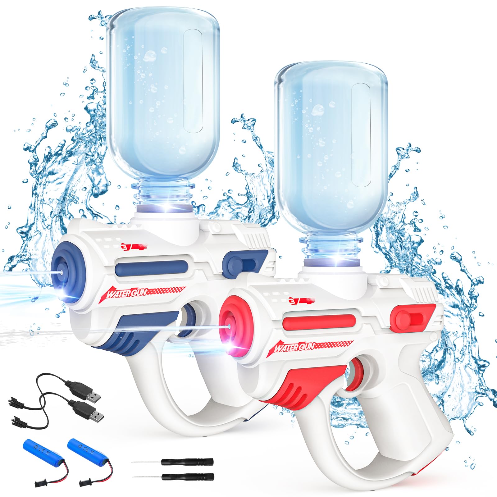 Pistola ad Acqua Elettrica per Bambini Adulti, 2 Pezzi Pistole ad Acqua Illuminate Grande Capacità, Adatte Feste Piscina Spiaggia Giochi Per Ragazzi e Ragazze, Giocattoli Estivi Regalo Compleanno
