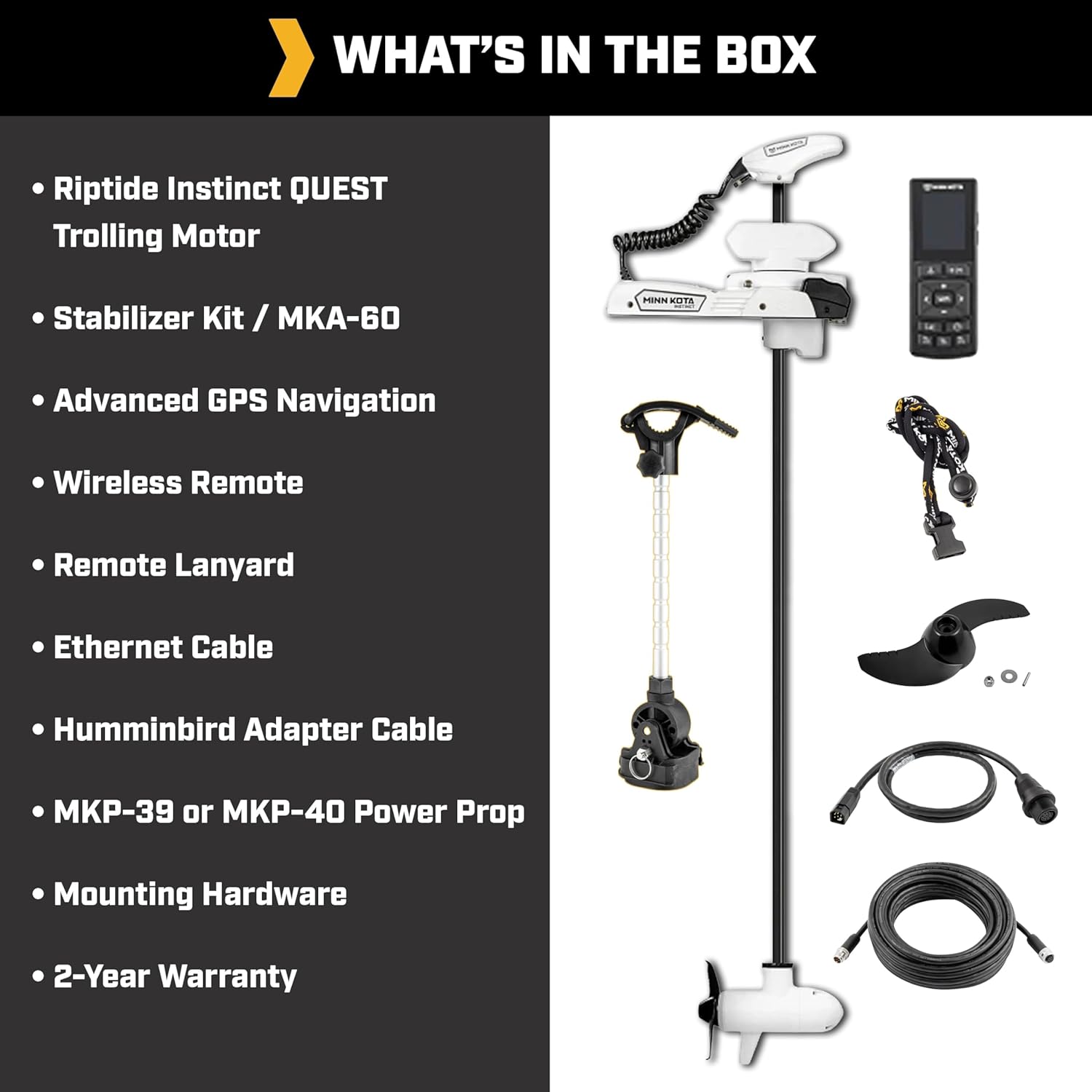 Minn Kota Riptide Instinct QUEST Brushless Bow-Mount Electric Trolling Motor – 90/115 Lb. Thrust, 60 In. Shaft, Saltwater, White