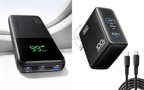 INIU Cargador portátil compacto de alta capacidad para portátil de 140 W 25000 mAh y cargador de pared de carga rápida de 3 puertos 100 W GaN Combo