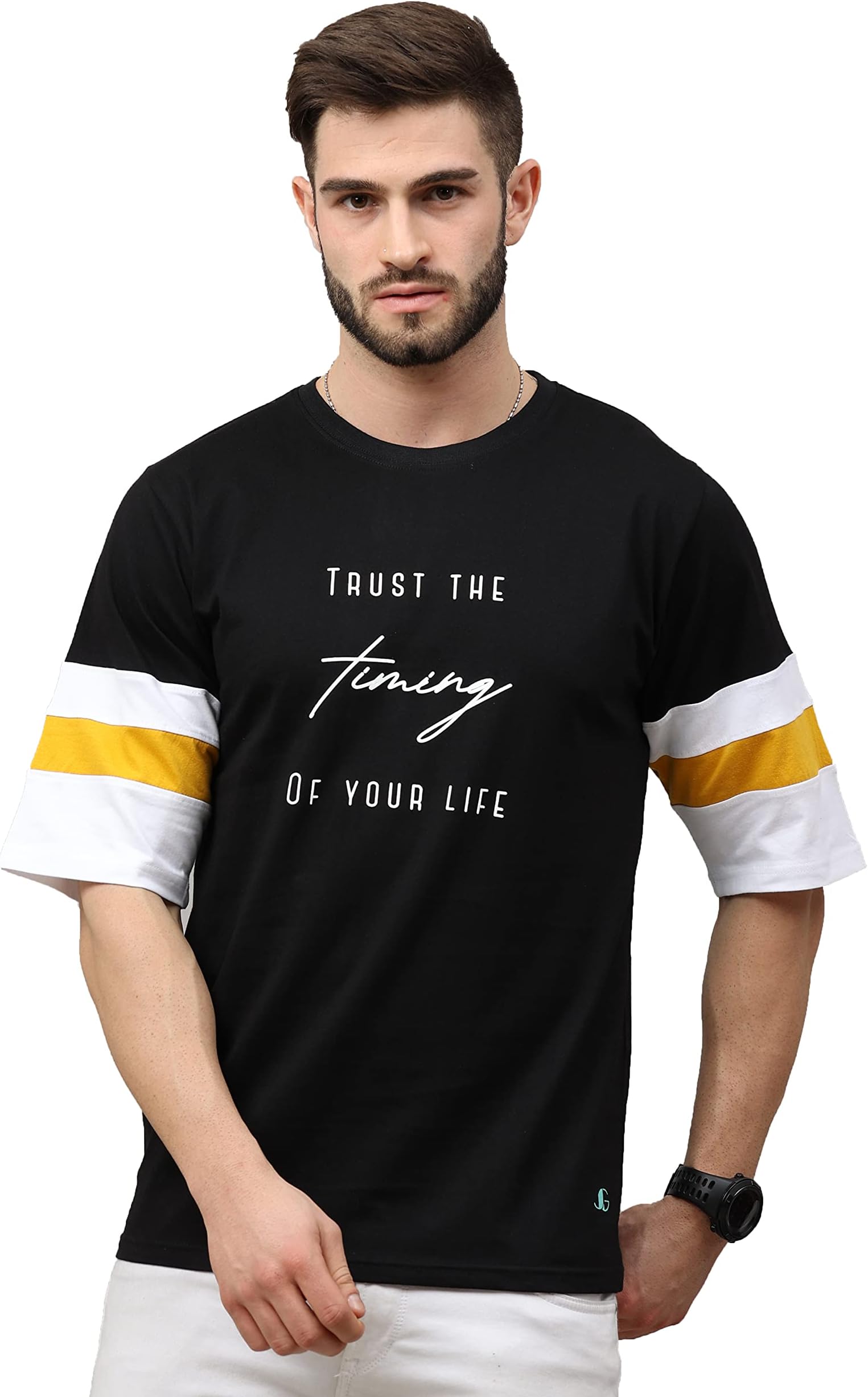 JUARI BE A GENTLEMANMen's Cotton Loose Fit, Half Sleeve, Streetwear, Round Neck T-Shirt for Men