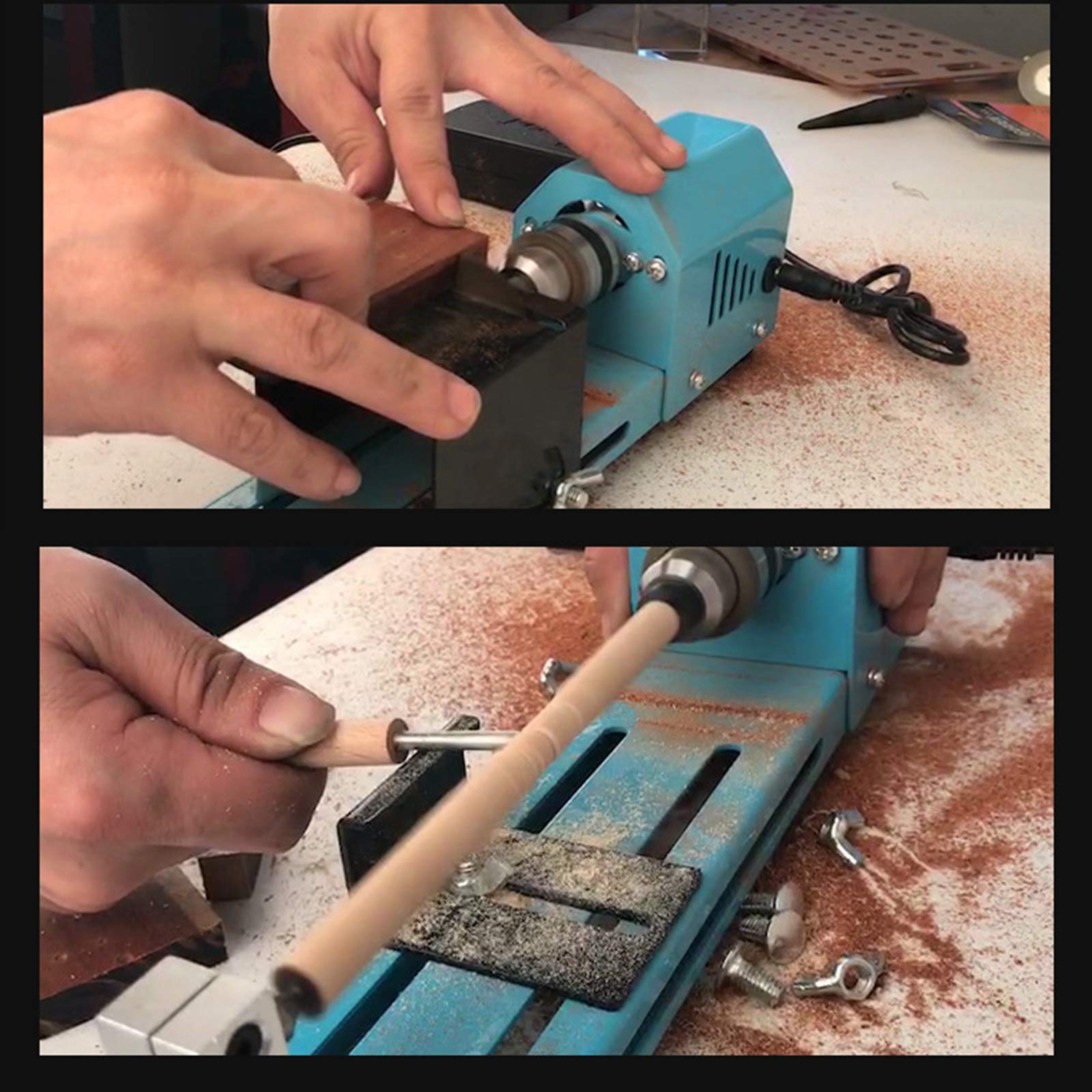 Mini tornio per la Lavorazione del Legno Lucidatore Fai-da-Te CNC 12V-24V 150W Modellismo in Legno Utensile per fresatura e Foratura Piccolo tornio in Metallo per Incisione e molatura di Legno St