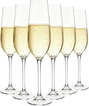 Set of 6 Champagne Flutes, 6.43oz Crystal Prosecco Glasses, Elegant and Durable Design, Perfect for Celebrations, Party, Wedding Events