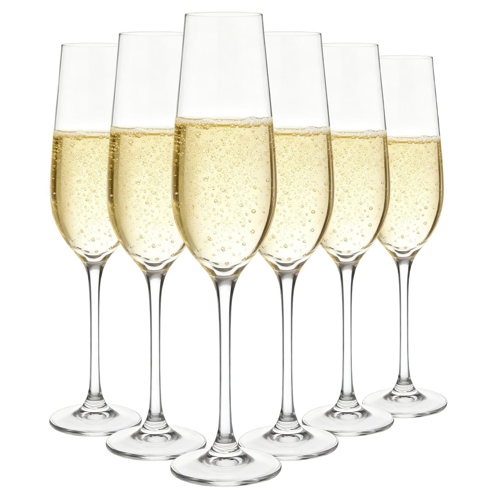 MYKAGS Set of 6 190ml Champagne Flutes Crystal Prosecco Glasses, Elegant Durable Design Smooth Polished Edges Enhance Tasting Experience for Champagne Cocktail