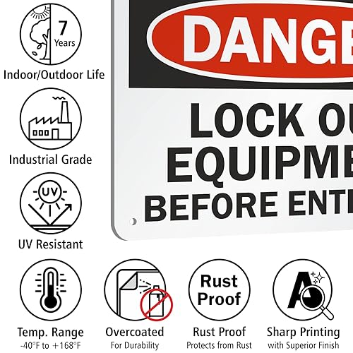 Vista 7 de SmartSign Letrero "Peligro - Bloquea el equipo antes de entrar" Aluminio de 7 x 10 pulgadas Aluminio no reflectante de 7" x 10