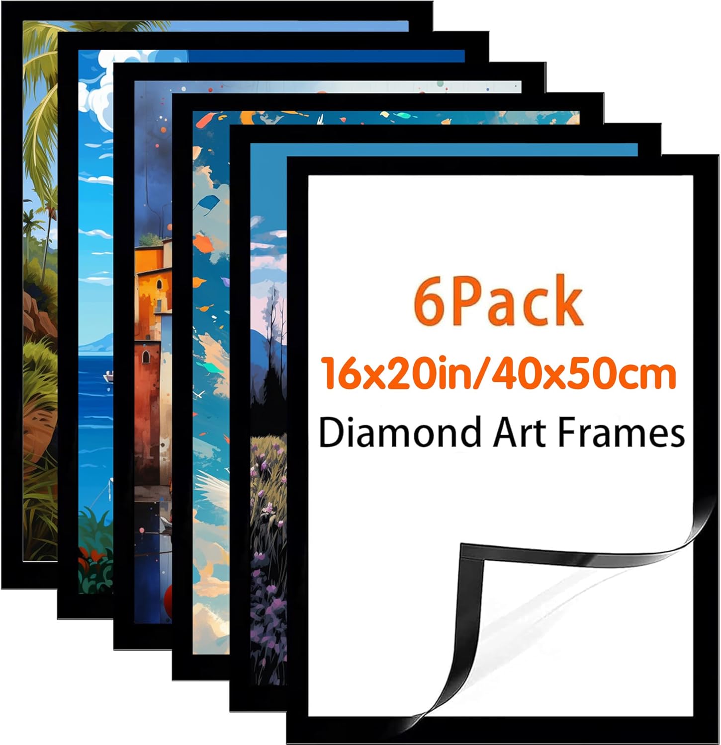 SKRYUIE 16x20 Inch Diamond Art Kits for Adults Frames - Magnetic Self-Adhesive, 6-Pack (Black) - Perfect for 14x18 Inch Artwork Paint by Numbers - Suitabble Frames Painting for Wall Window Door