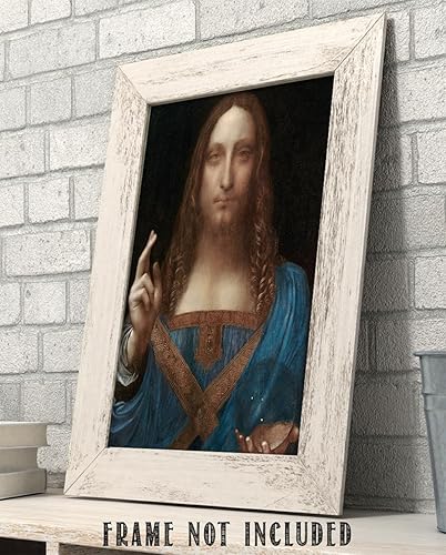 Miniatura 7 de Salvator Mundi 11x14 Poster - Leonardo da Vinci's Christian Portrait - Reproduction Oil Painting, Jesus Christ Savior of the World. Renaissance