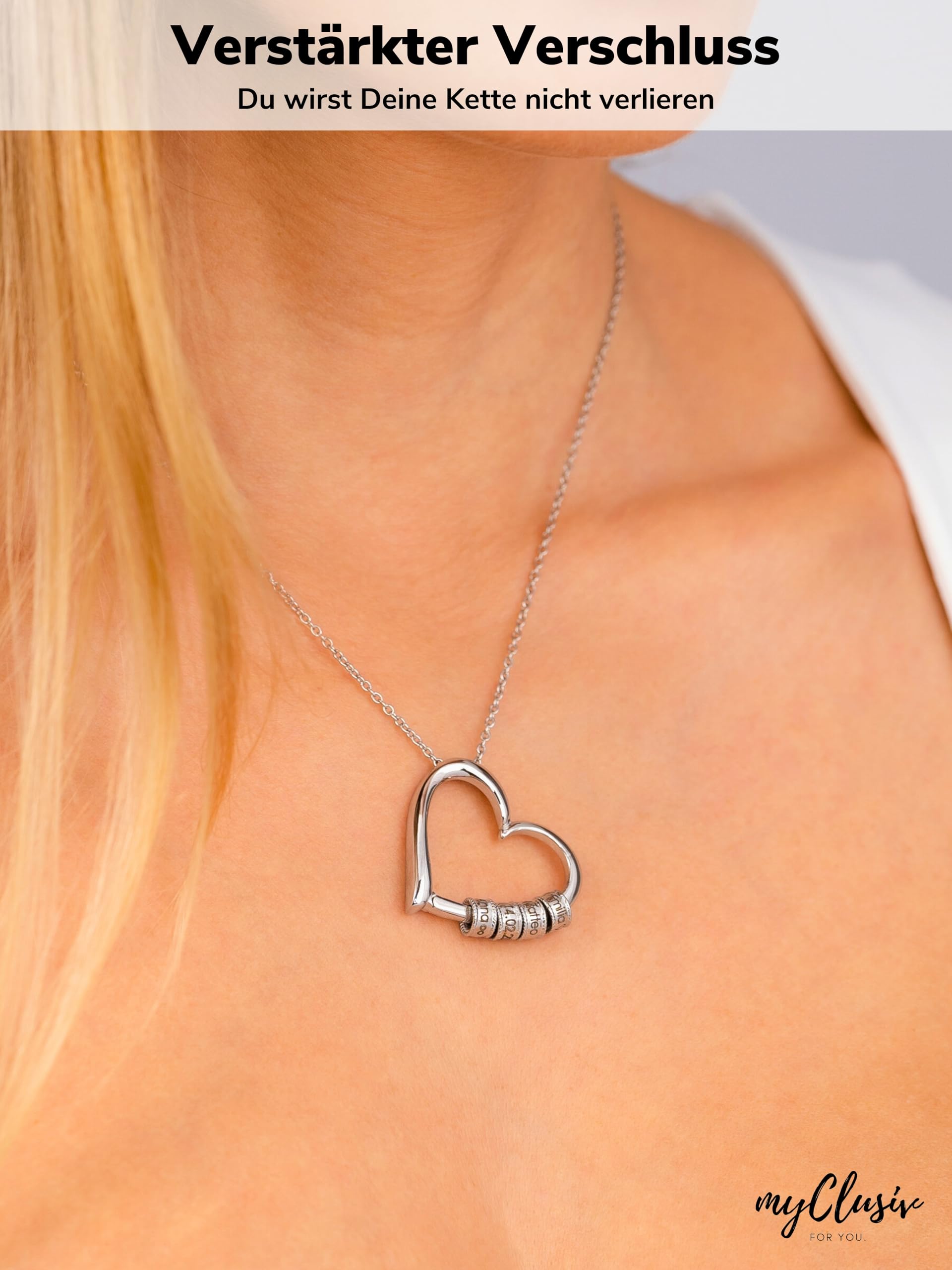 Herzkette mit gravierten Perlen – Personalisierte Namenskette als Geschenk für Frauen & Mama – Damen Halskette aus Edelstahl mit Gravur