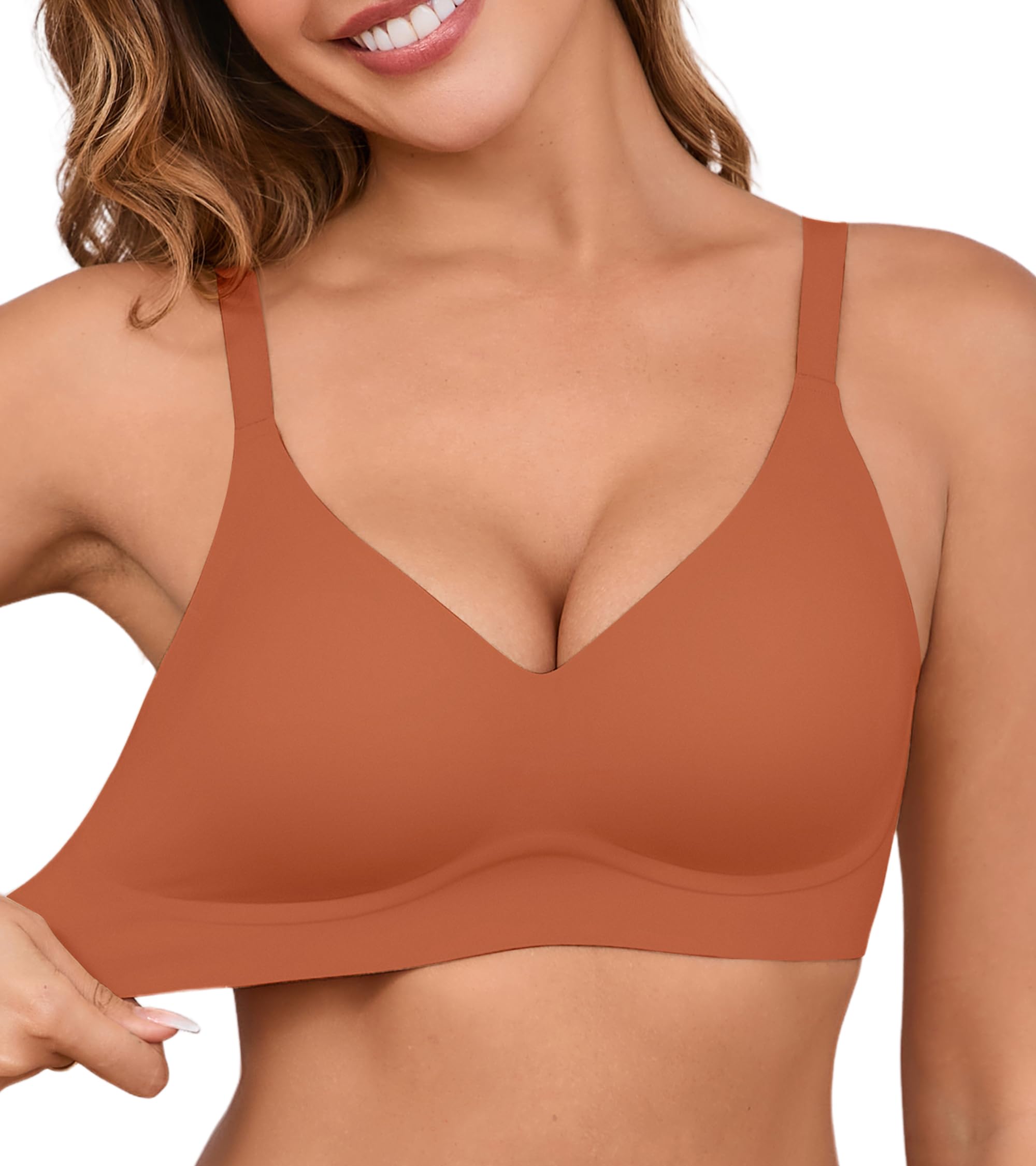 DEANGELMON Seamless Bras for Women No Underwire Comfortable Push Up Bra V Neck Wireless Bralette Full Coverage Wire Free