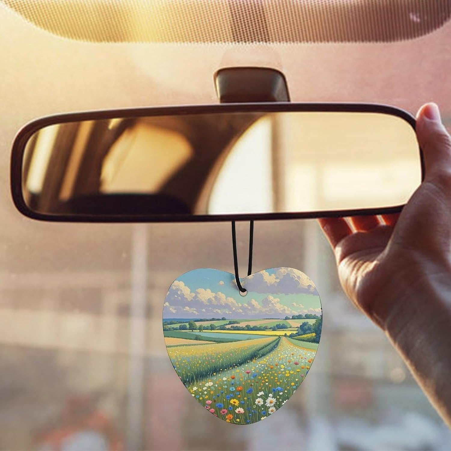 Car Air Fresheners Hanging Long Lasting Car Freshie With Wildflower Field Printed Picture