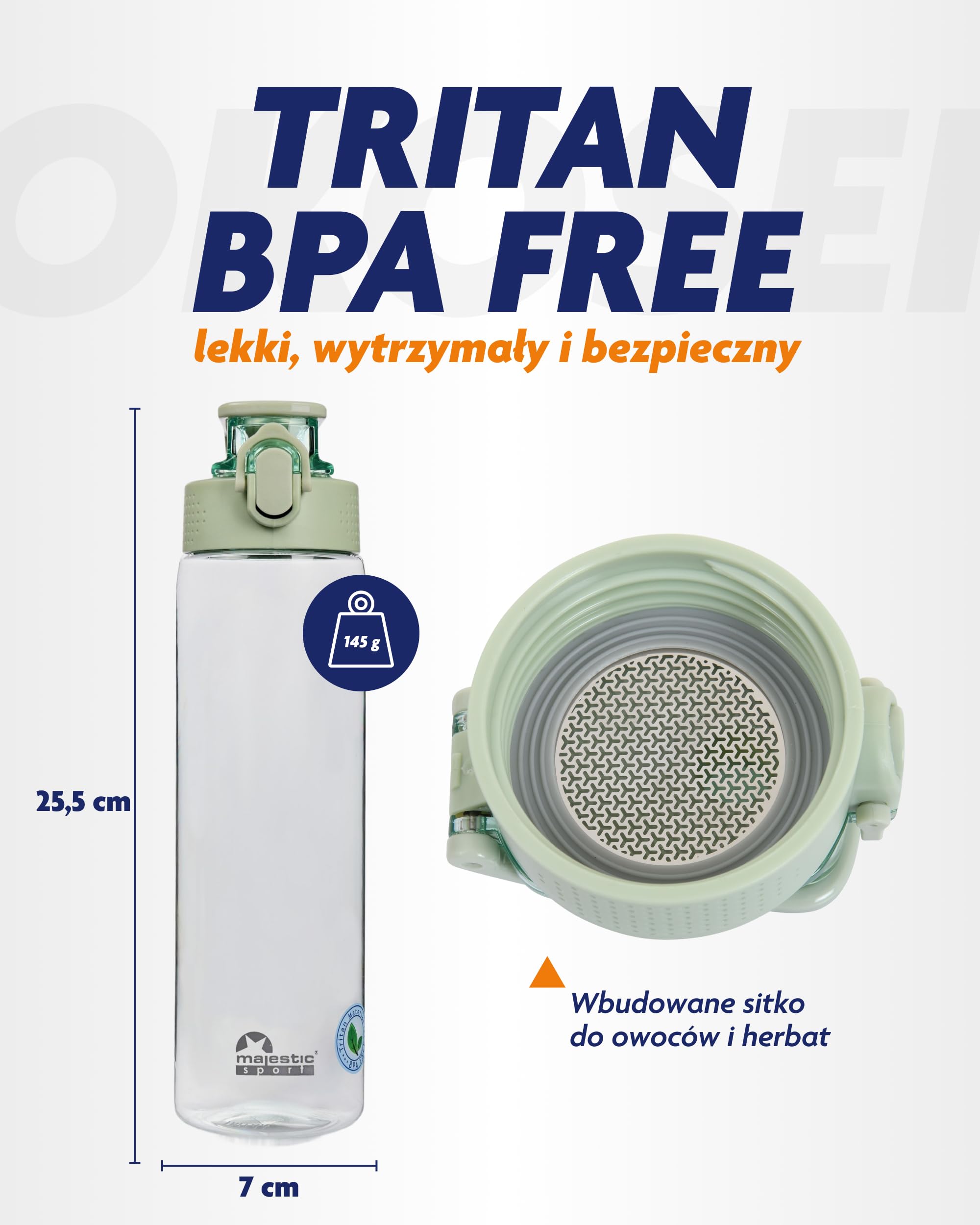 Okosei Clear Butelka na napoje, 750 ml, nie zawiera BPA, tritan, butelka sportowa, na rower, do fitnessu, lekka, odporna na uderzenia, wielokrotnego użytku, zielona