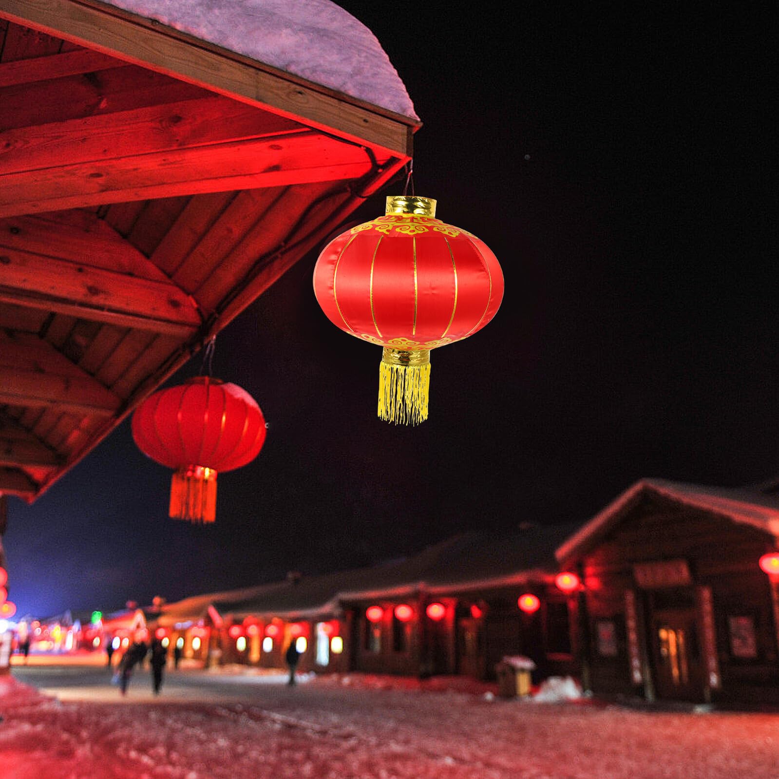 Linterna Tradicional China Roja 2piezas para Decoración Festiva de Puerta y Jardín de Tela Satinada para Exterior y Año