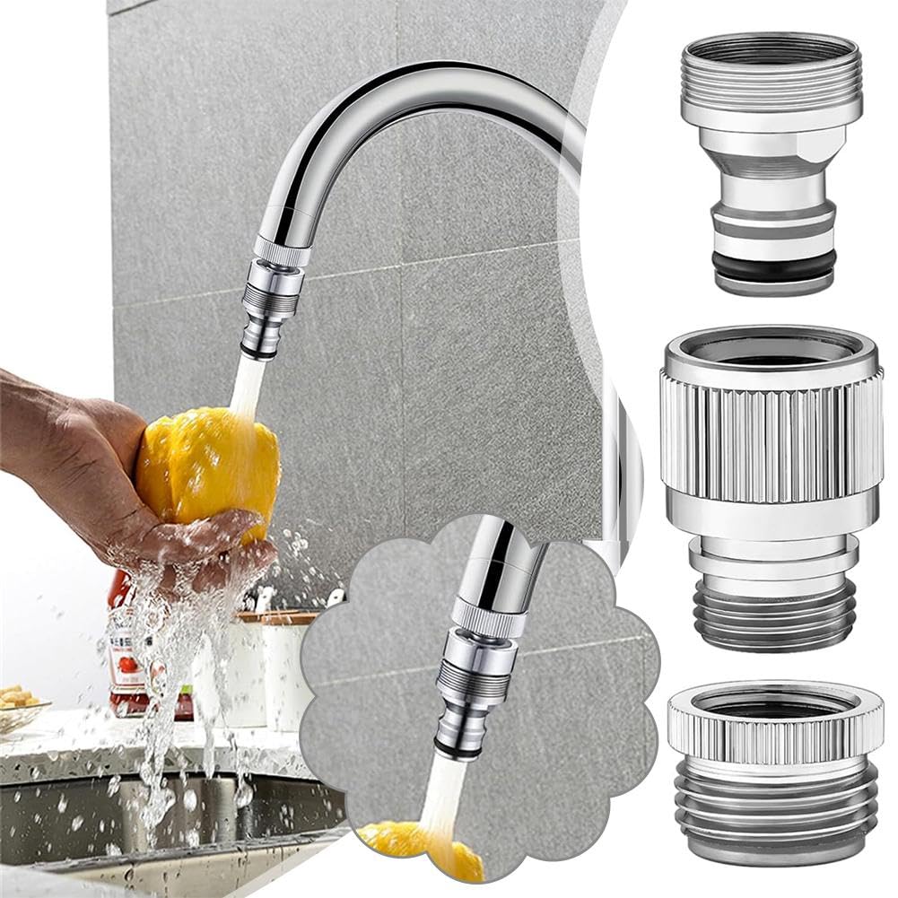 Juego de adaptadores de grifo giratorio para manguera de jardín con conector rápido y arandela portátil, ideal para mangueras de ducha y baño de mascotas, modelo 2025