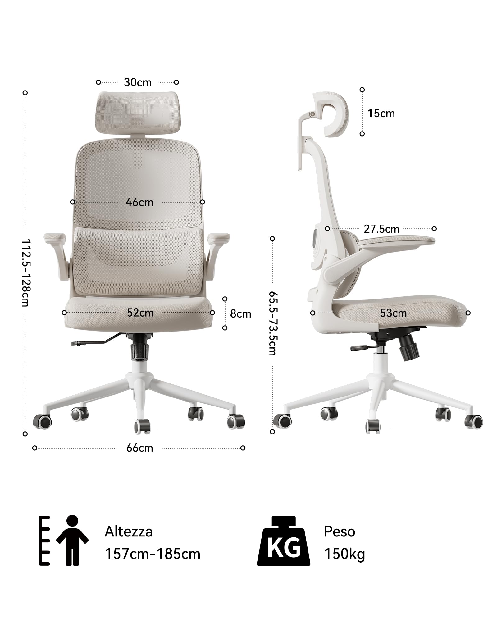 Hbada P1 Sedia Ufficio e Scrivania Ergonomica, con Supporto Lombare 2D Regolabile e Testiera Regolabile, Braccioli Ribaltabili e Cuscino Spesso, Oscillazione 12°, Mesh, Grigio