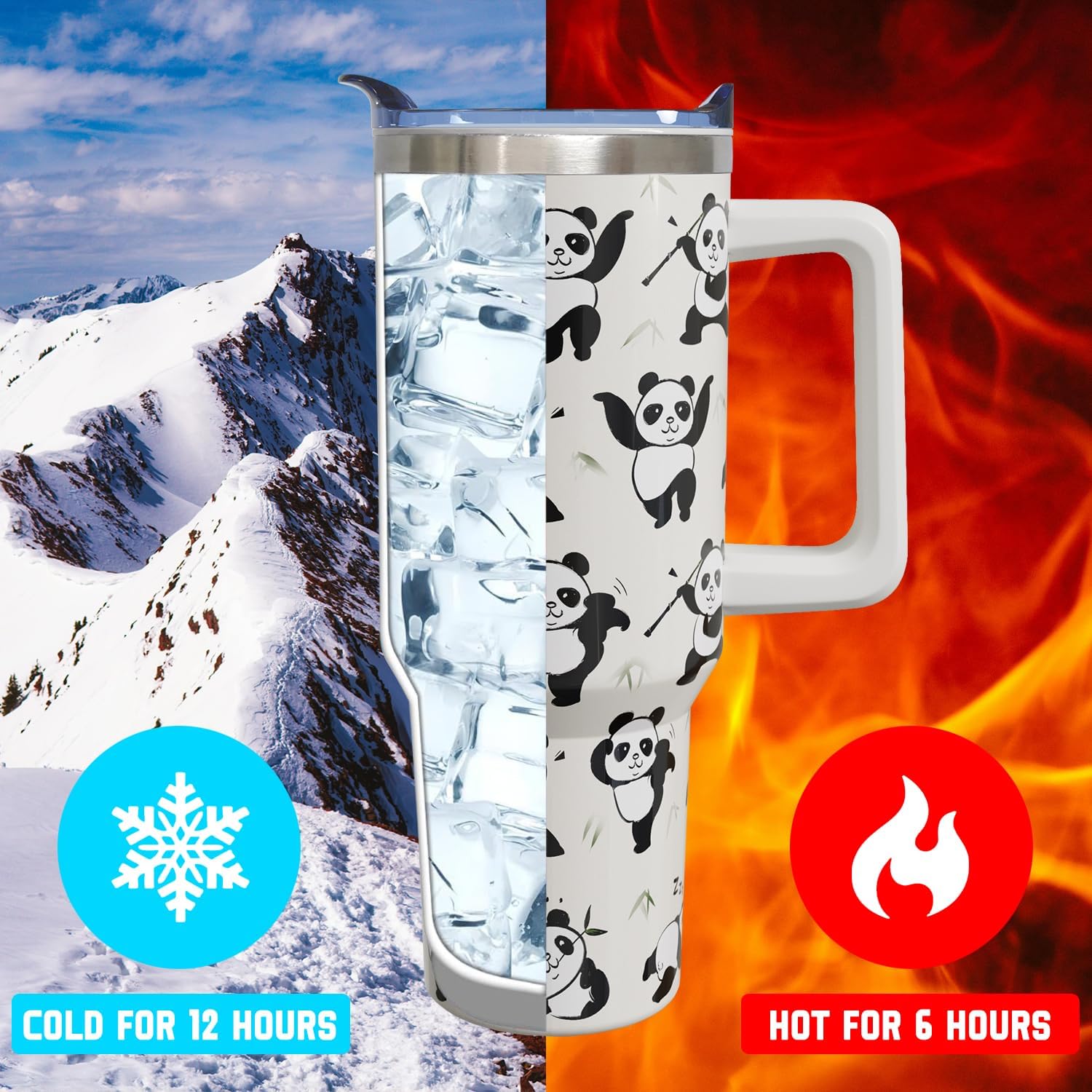 40 oz Panda Cup Tumbler with Handle Lid and Straw, Panda Gifts for Women, Cute Tumblers for Women - Image 7