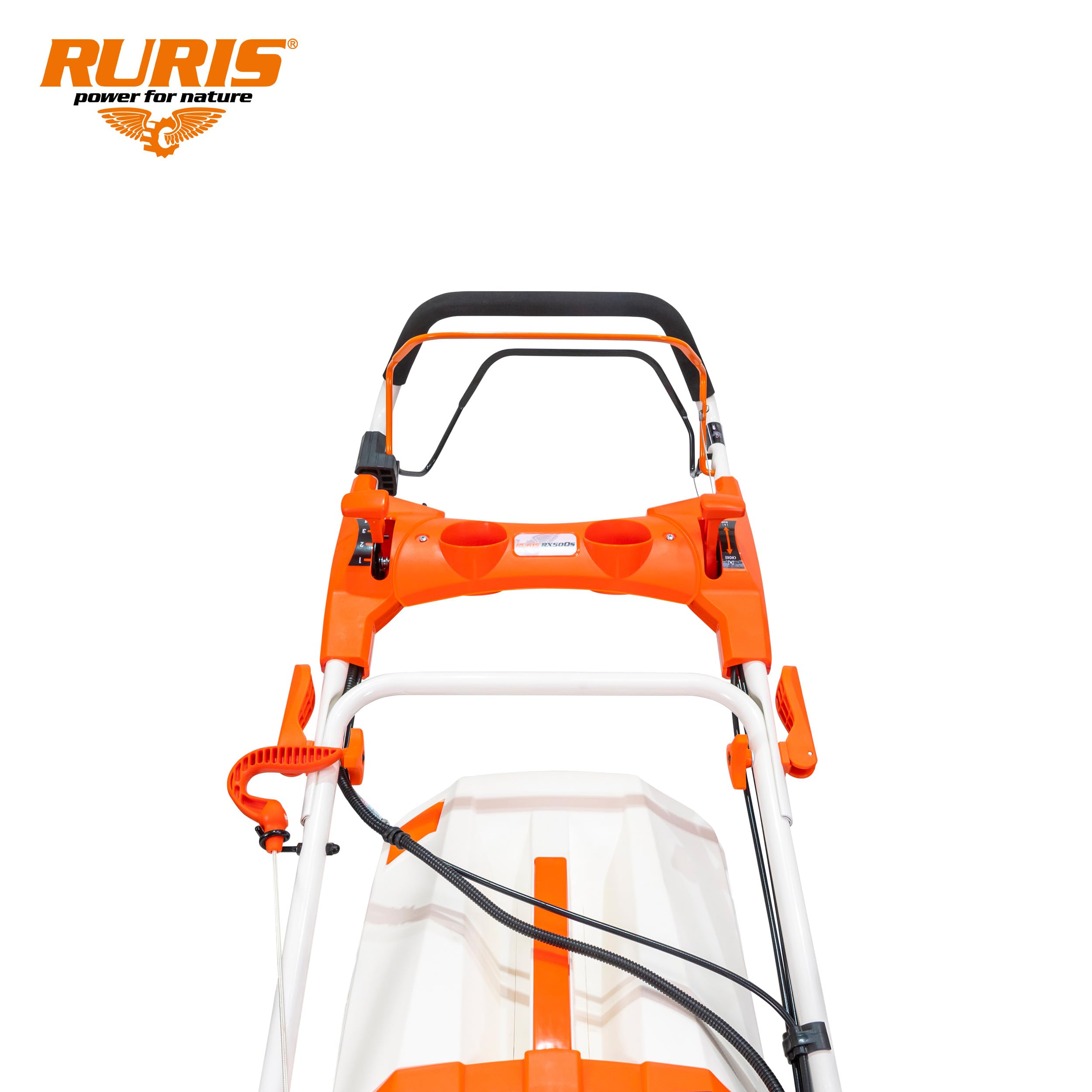 RURIS POWER FOR NATURE Tondeuse à Gazon Thermique 5 en 1 Mulching 5,7 CV 196cc RX500S, Orange | Démarrage électrique. Ramassage, Éjection Arrière et Latérale, Mulching, Nettoyage, Châssis en Acier