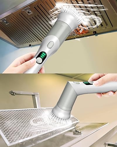 Miniatura 7 de SZFIXEZ Cepillo eléctrico giratorio, cepillo limpiador de ducha, cepillo eléctrico de mano con 2 ángulos ajustables, 6 cabezales de repuesto para