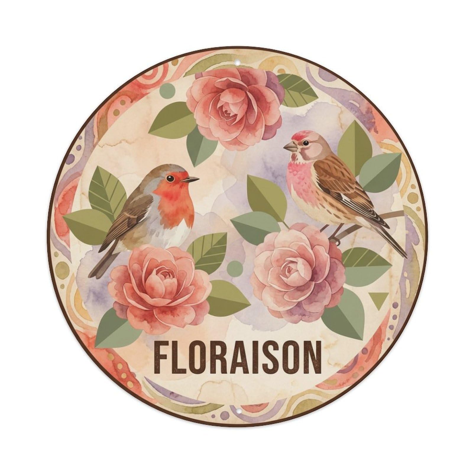 Camellia Floraison Watercolor Bird Slogan Metal Tin Sign