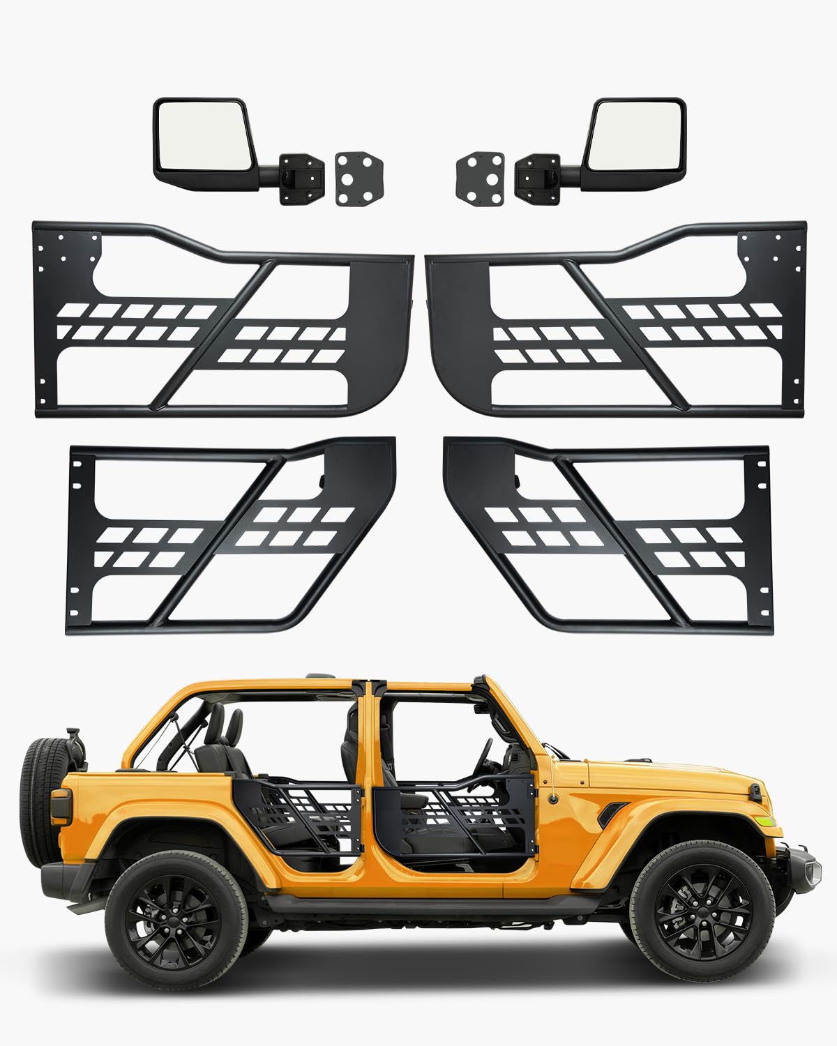 VEVOR Tube porte pour Jeep, 4 portes, porte tubulaire pour Jeep de style chasse avec rétroviseurs certifiés DOT, avec coussinets en caoutchouc et tube en acier trempé, pour Jeep Wrangler JK 2007-2018
