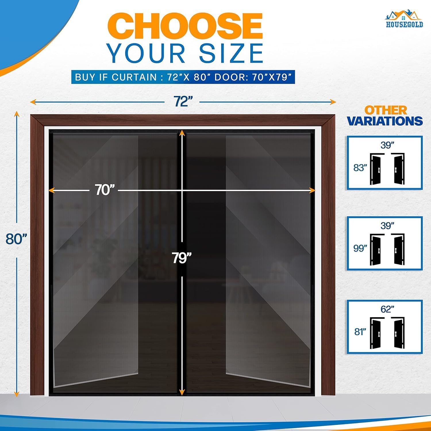Magnetic Screen Door for 72"x80" French Door, Durable Fiberglass Double Door Screen Mesh Curtain Fits Door Opening up to 70" x79‘’ Keep Bugs Out