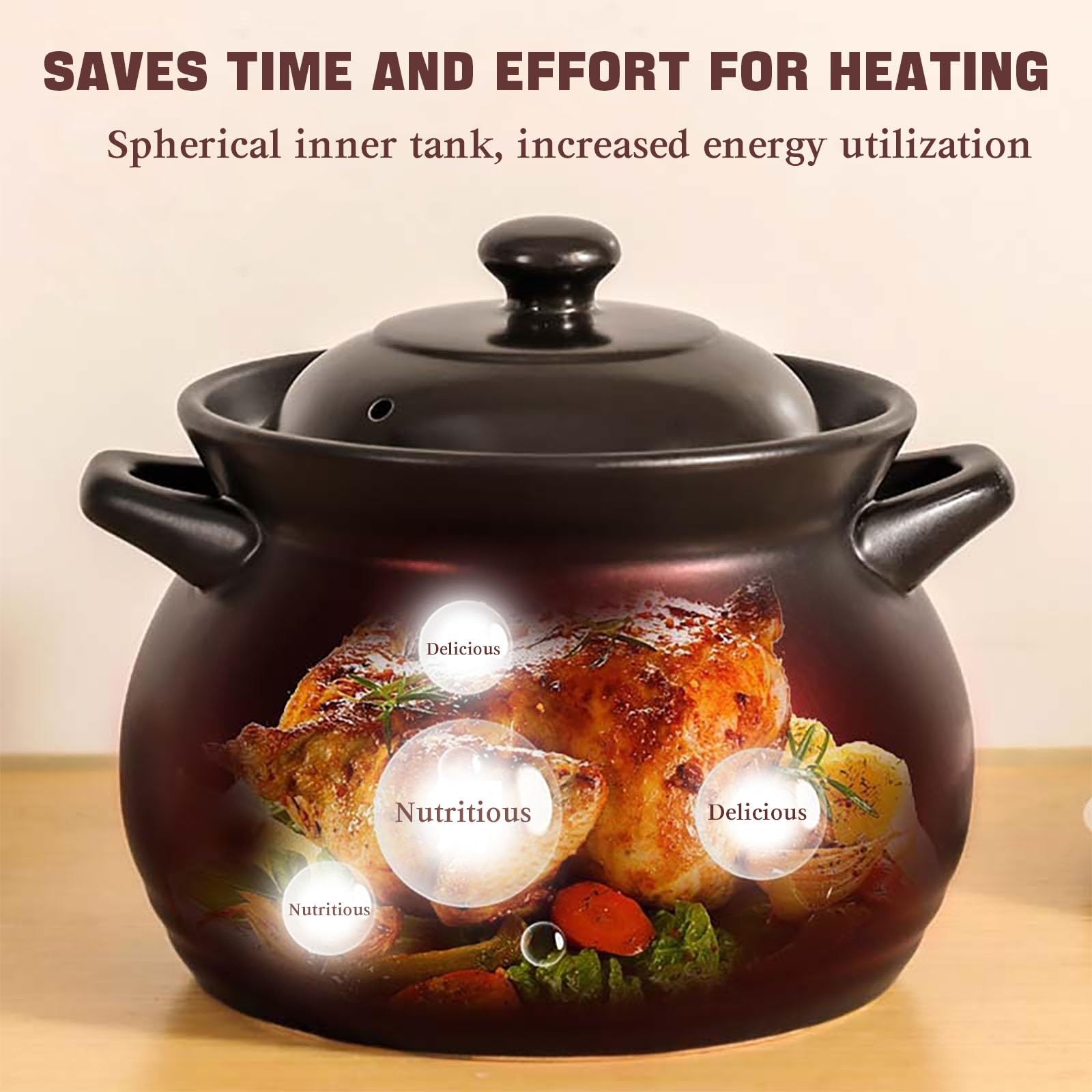 Teglia in Ceramica Pentola in Ceramica Pentola Cinese con Coperchio per Stufato Zuppa Cottura A Vapore E Servire,4L