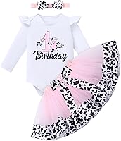 Vista 46 de IBTOM CASTLE Conjunto de ropa para niñas de 1er cumpleaños con diseño de pasteles, falda tutú, diadema y accesorios para fotos Rosa - dos largos