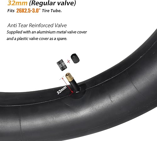 Miniatura 4 de Paquete de 2 tubos de neumático de bicicleta de 26 x 3.0, tubos interiores de neumáticos de bicicleta de 26 pulgadas, válvula AV de 1.260 in,