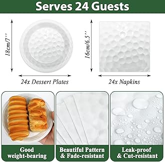 Qyeahkj Golf Party Supplies Serves 24 Golf Ball Party Paper Plates and Napkins Green Grass Plastic Tablecloth Set Sports Themed Tableware Kit for Birthday Decoration Baby Shower Decor