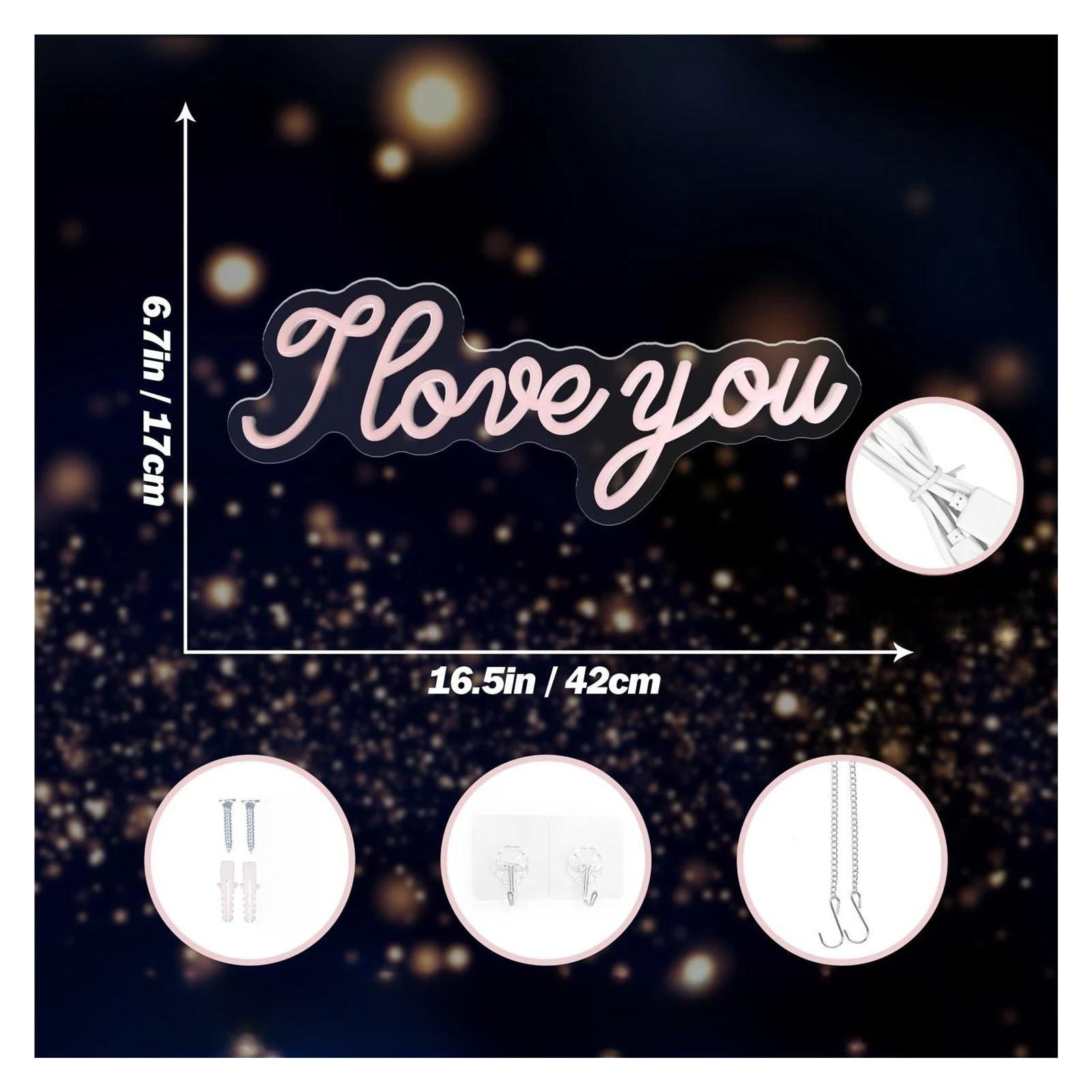 Wiszące neony artystyczne Neonowe Światło LED I Love You Ściemnialne Do Domu Zaręczyny Wesele Urodziny Walentynki Zasilane Przez USB 42cmx17cm