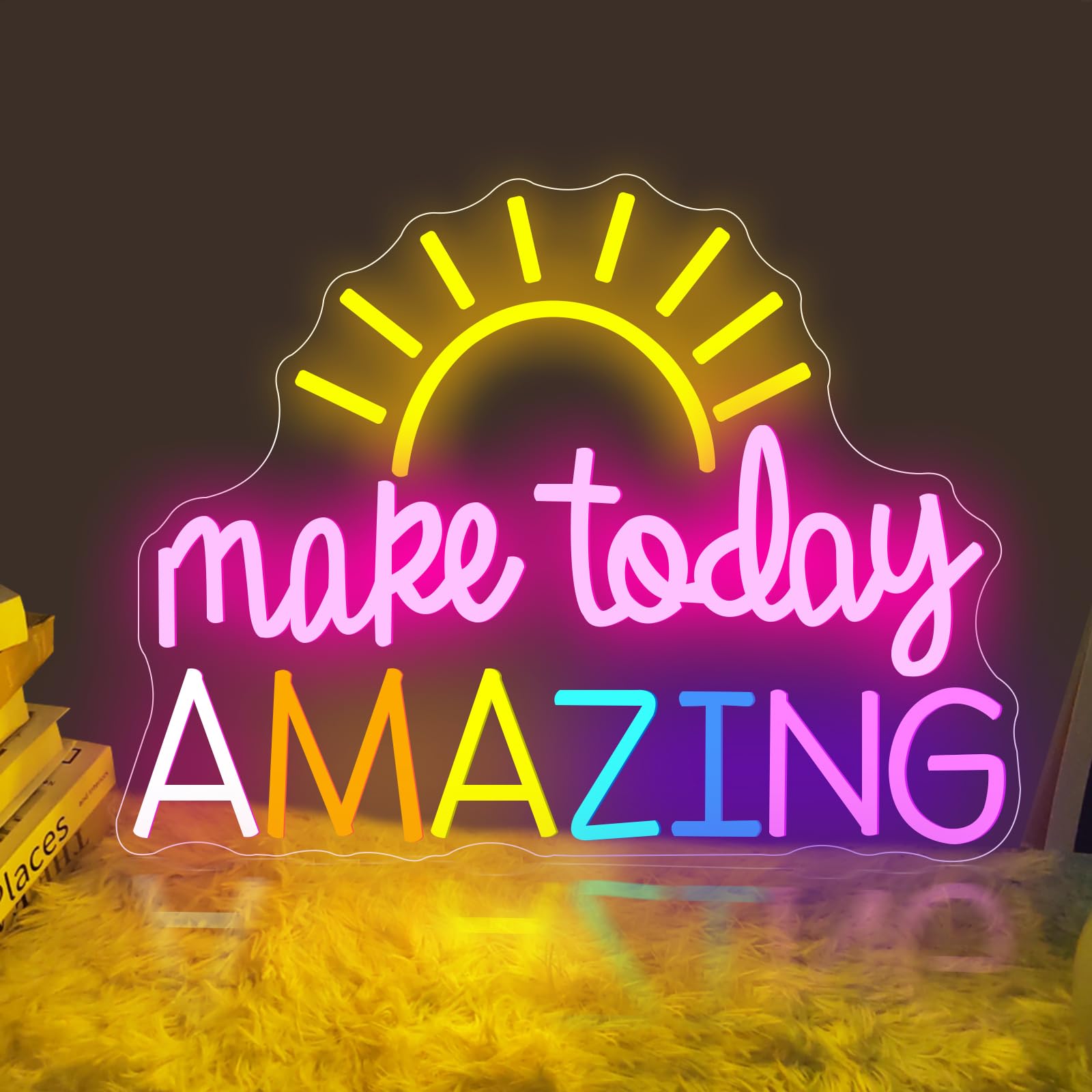 Make Today Amazing Neon Sign Rainbow LED Light Up Dimmable USB Powered Colorful Neon Sign for Bedroom Classroom Library School Wall Decor