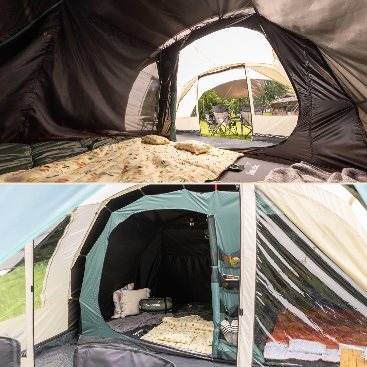 Skandika Hafslo Sleeper Protect | Tente Tunnel de Camping 4/5 Personnes, imperméable, Sol Cousu, Colonne d'eau de 5000 mm, auvent et Cabine de Couchage Sombre | Tente familiale