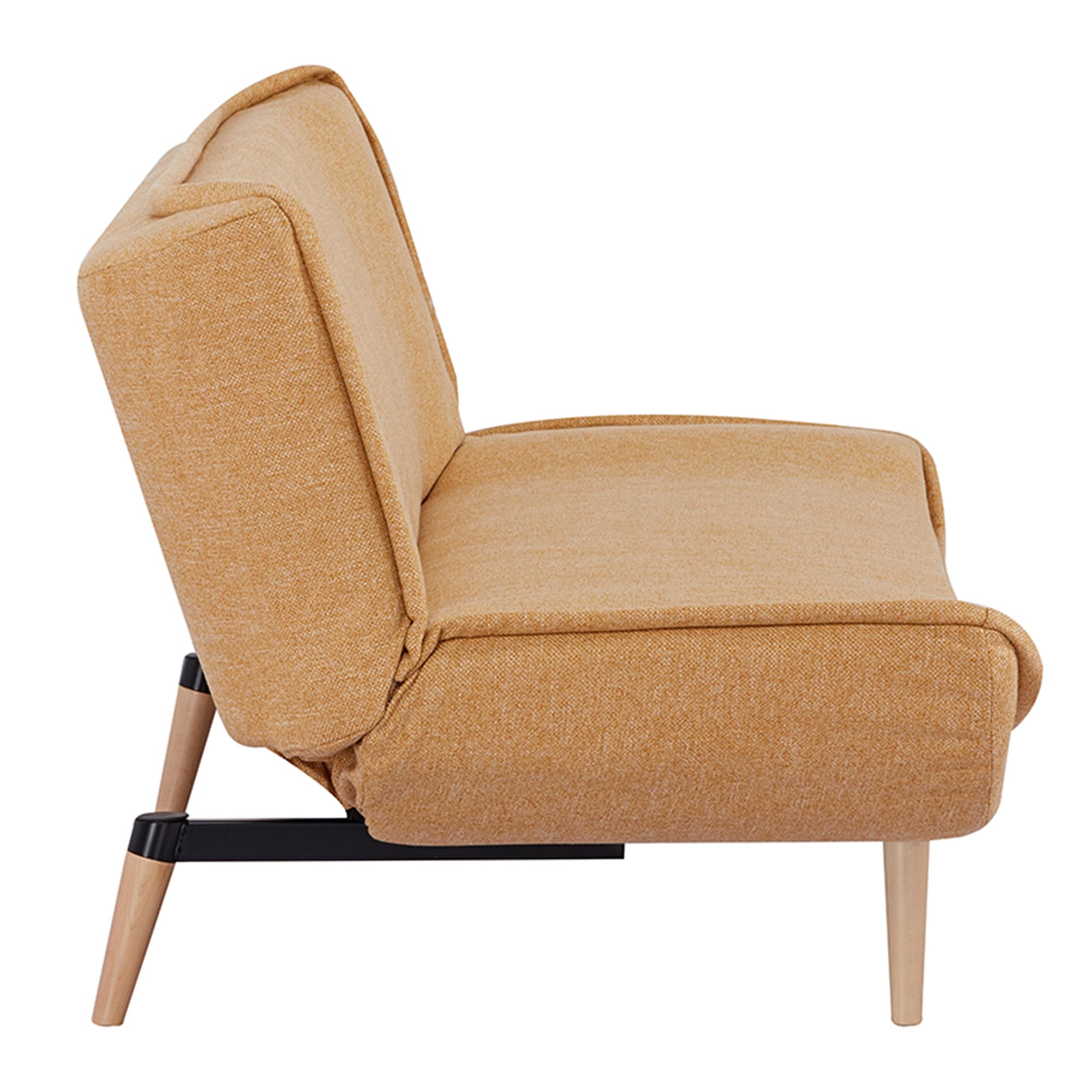 EVERGREENWEB Divano Letto 3 Posti Clic Clac in Tessuto Imbottito color Giallo, Design Moderno, Schienale Reclinabile, Regolabile su 3 Livelli, Trasformabile in Comodo Letto, Gambe in Legno | SOFLA