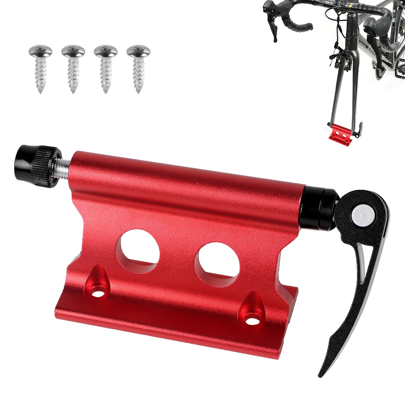 SUPAWAY 1 x Bicycle Fork Mount, Front Fork, Fixed Clip, Aluminum Alloy Bicycle Fork Holder with Quick Release for Truck, SUV and Trailer (Red)