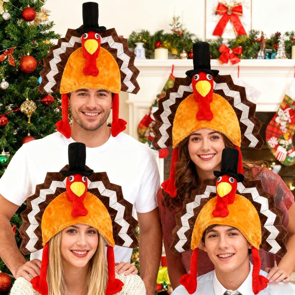 Ram® Turkey Hat Adult Fancy Dress Christmas Xmas Thanksgiving Turkey Hat, Red - Image 4