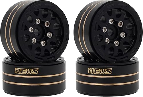 MEUS RACING Juego de 4 ruedas de metal y latón 10 Beadlock con adaptador hexagonal extraíble de 0157in para 118 TRX4M Axial SCX24 Gladiator Bronco
