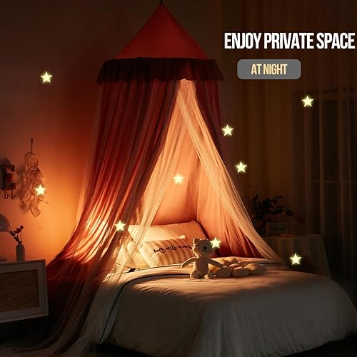 Vista 13 de Kertnic Toldo de cama grande de 31.5 pulgadas para niñas, toldo de princesa con volantes de ensueño de doble capa, tienda de campaña colgante