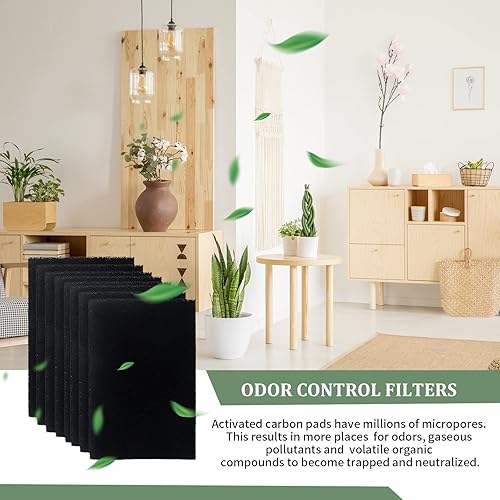 Vista 13 de Paquete de 8 filtros de repuesto para caja de arena con capucha para gatos, 6 filtros de olor de carbono de 6 x 6.5 pulgadas, color negro