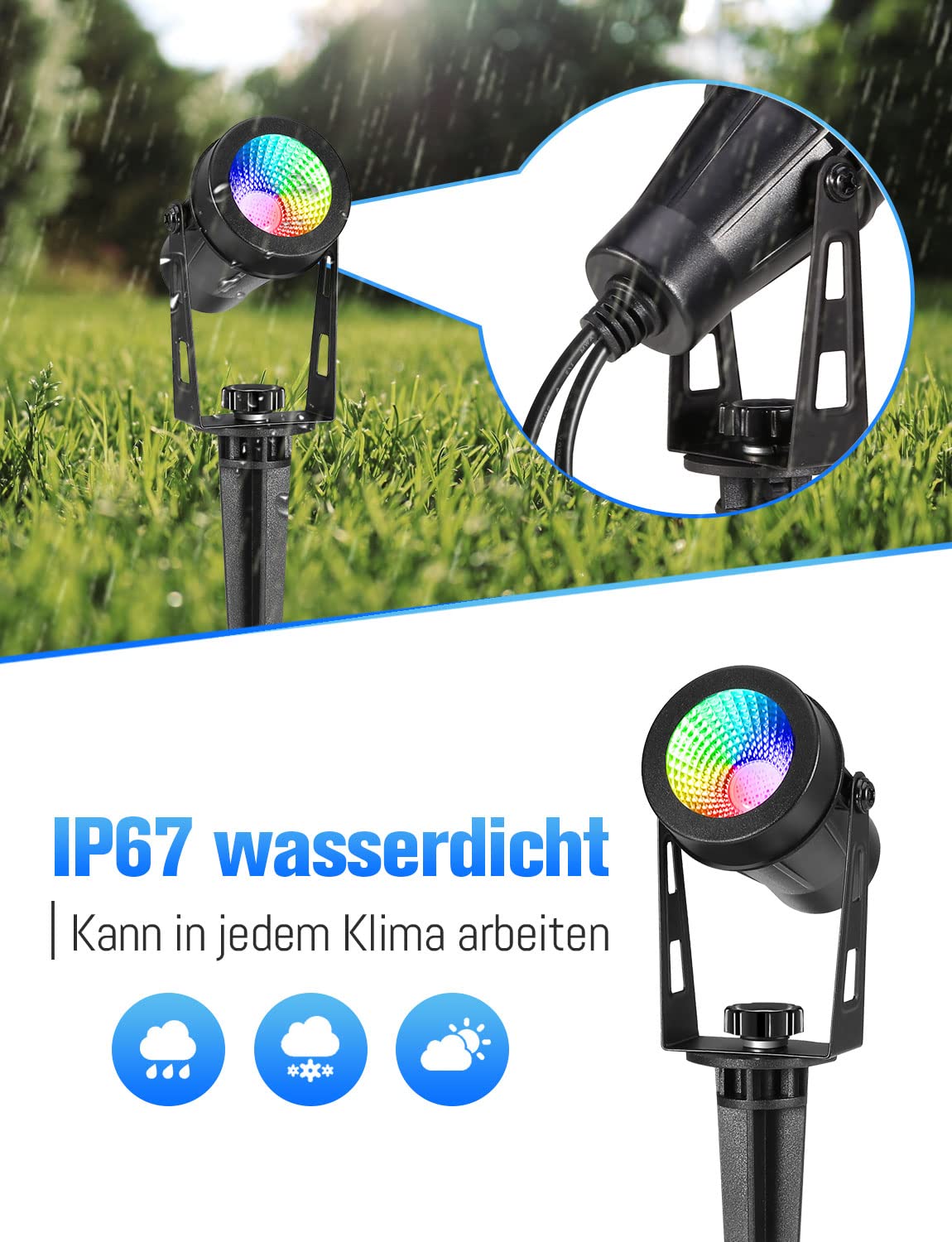 ECOWHO RGB Gartenstrahler mit Fernbedienung und Timer, IP65 Wasserdichte Gartenbeleuchtung mit Strom, 15M RGB Gartenleuchte mit Erdspieß für Garten, Bäume, Wege, Party Teich (4er-Set)