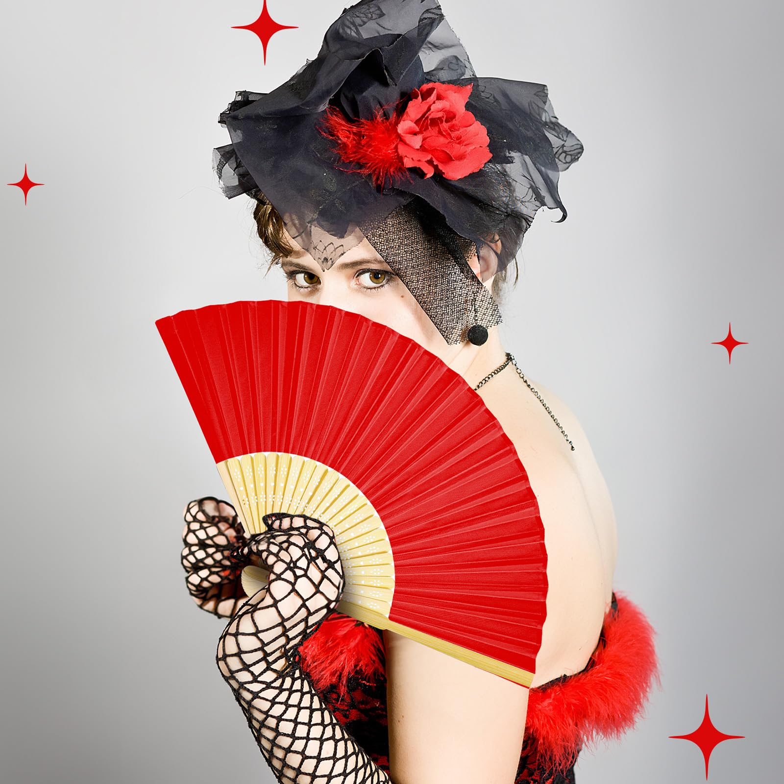 Tatuo Handfächer, Bambus-Seide, faltbar, Handfächer, Make-up-Fächer, chinesische dekorative Faltfächer, Cosplay-Dekorationen, für Männer und Frauen, Party, Festival, Performance, Rot, 80 Stück