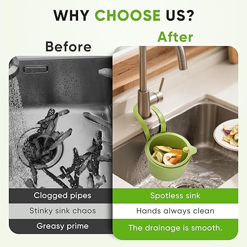 Miniatura 6 de Colador colgante de residuos de alimentos para fregadero, cesta coladora de fregadero con descarga de prensa, diseño autolimpiante, colador de