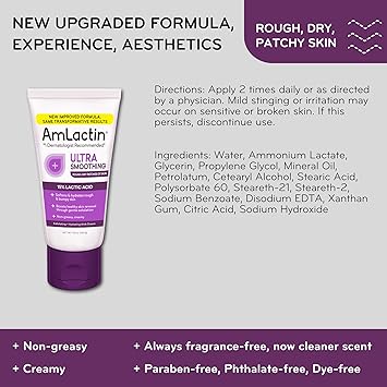 AmLactin Ultra Smoothing - كريم علاجي لليدين الجافة المتشققة - مقشر ومرطب بدون فرك يحتوي على 15% حمض اللاكتيك AHA، 4.9 أونصة (قد تختلف العبوة)