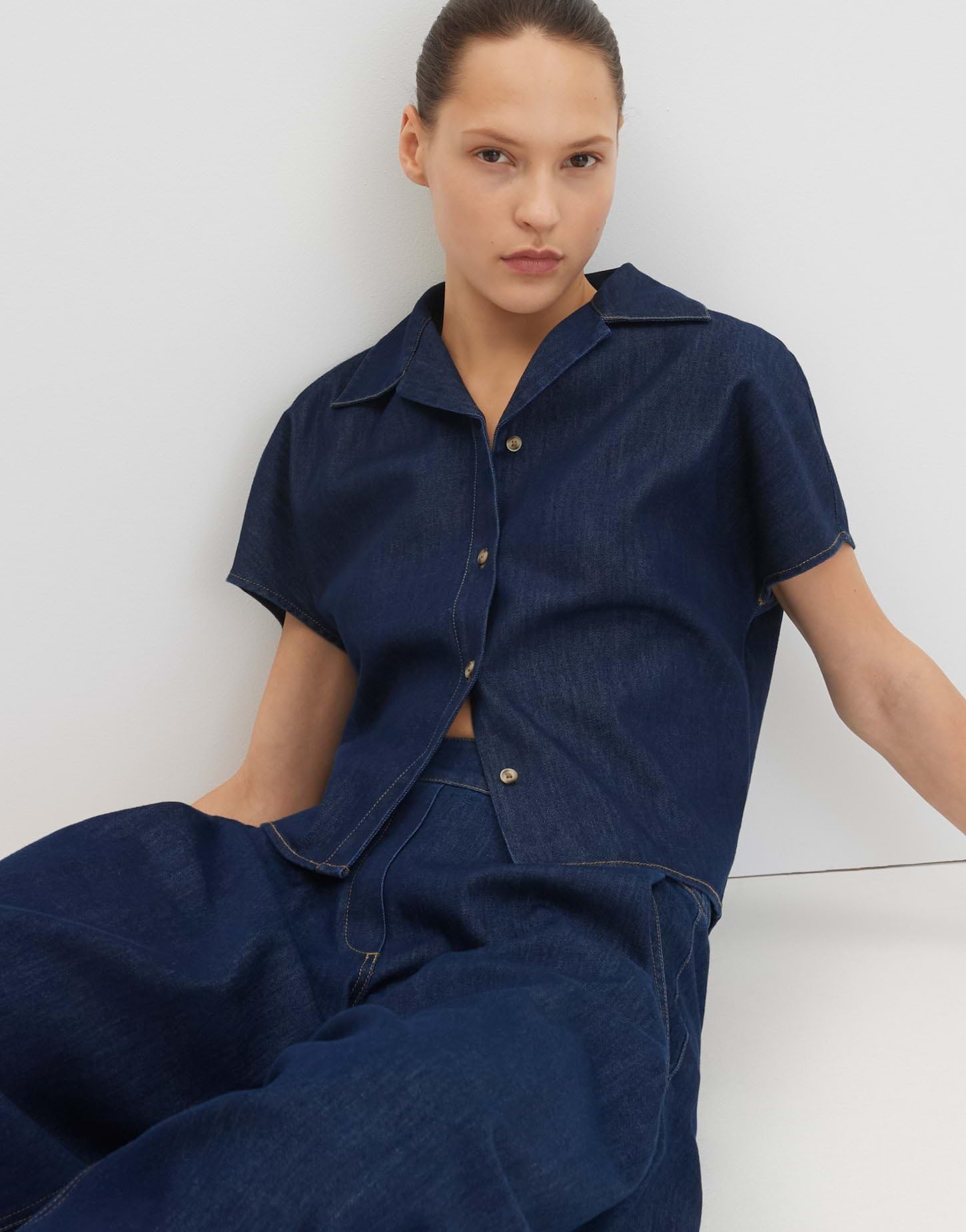 someday Damen Kurzarmbluse | Boxy Jeansbluse aus BCI Cotton Mix