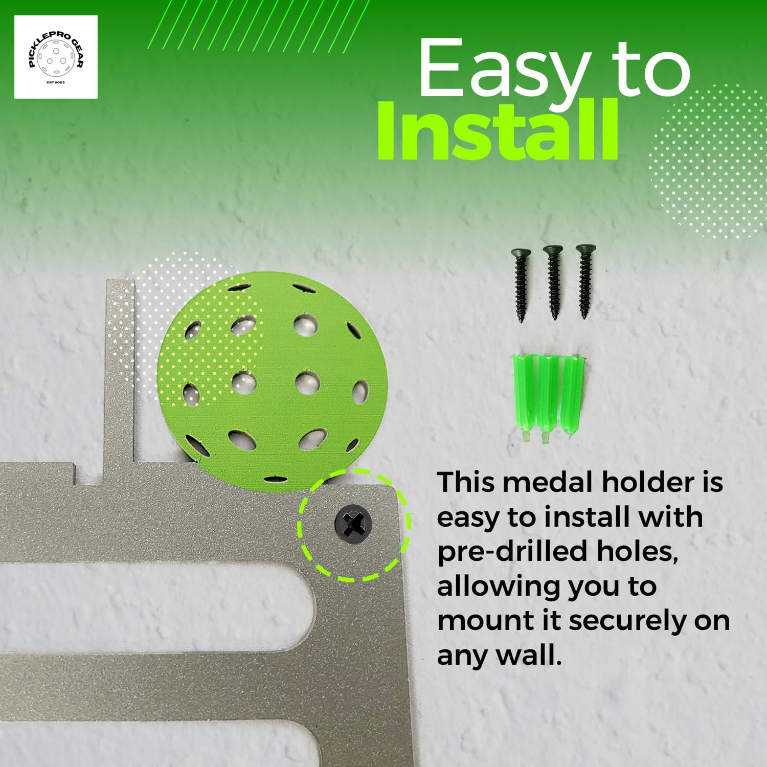 Pickleball Medal Holder – 15.5” x 5.5” Wall-Mounted Metal Display Rack – Victory Rack for Pickleball Awards & Achievements