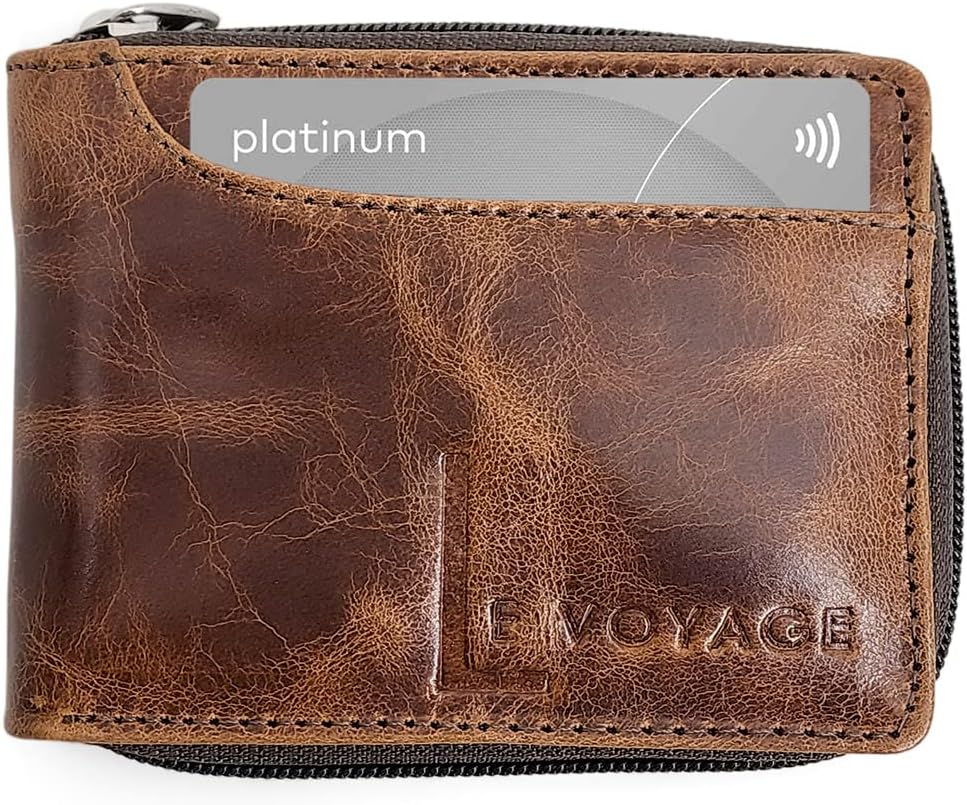 Carteira Com Zíper Masculina Couro Antifurto Proteção RFID