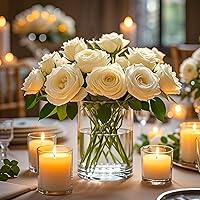 Vista 6 de 2Pcs Glass Cylinder Vases for Centerpieces, 6" x 4.7" Wide Mouth Flower Vase Hurricane Glass Candle Holders, Clear Vases Bulk with 2 Floral Tapes