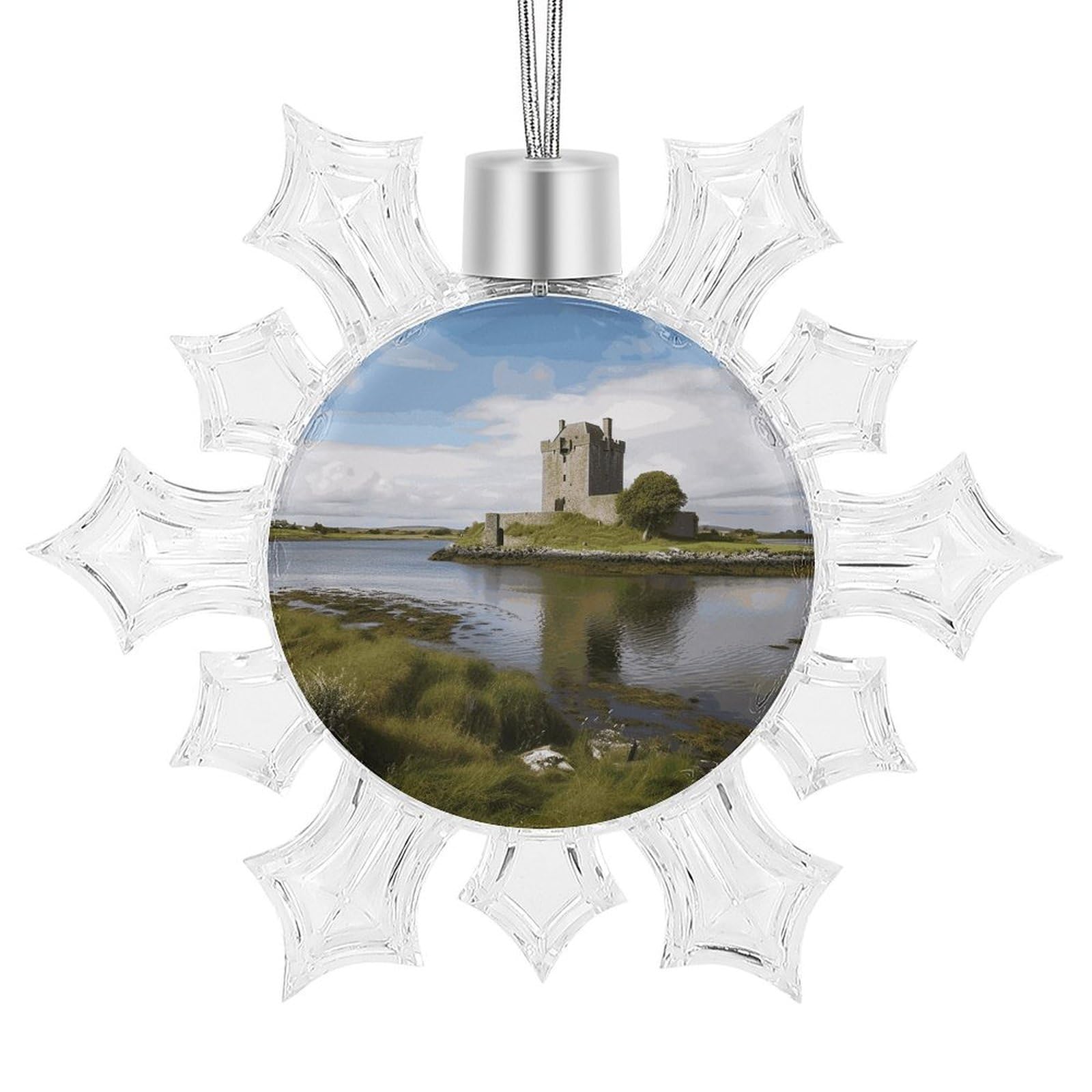 View of The Dunguaire Castle Snowflake Decorations,Christmas Decorations，Christmas Indoor Winter Wonderland Decor，Hanging Ornaments for Xmas Tree Winter New Year Party Supplies