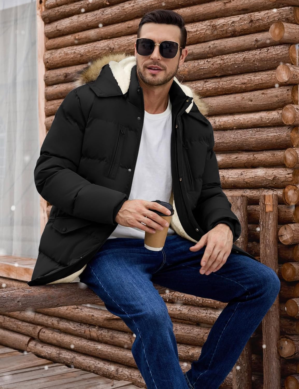 VXVGER Men's Long Winter Coat Warm Thicken Water Resistant Jacket Fleece Windproof Parka Coat with Detachable Hood - Image 9