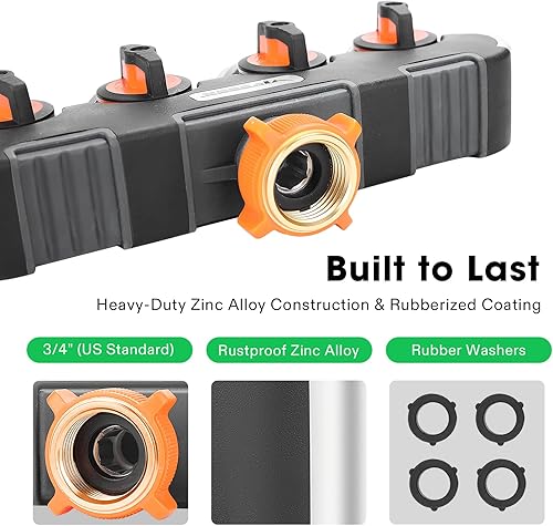 Miniatura 4 de VIVOSUN Divisor de manguera de jardín de 4 vías, conector de manguera de agua resistente de 34 pulgadas, colector de manguera de agua, adaptador de
