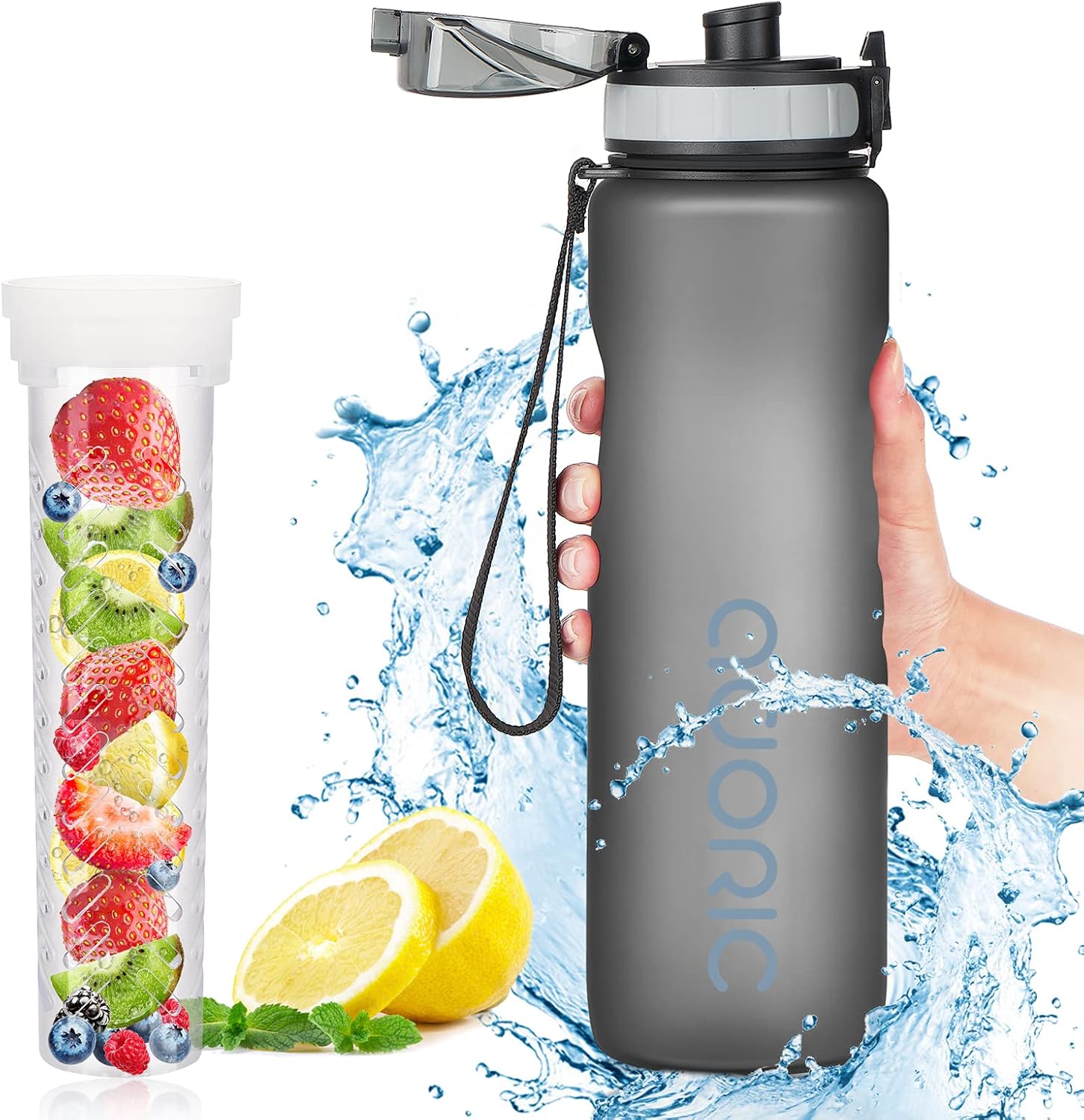 Water Bottle with Fruit Infuser1L ADORIC Leak Proof Drinks Bottle with