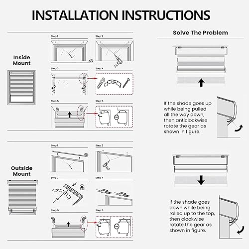 Miniatura 7 de Persianas enrollables sin cordones estilo cebra para ventanas, con filtro de luz (altura máxima 59 pulgadas) (color gris, ancho 33.5 pulgadas)